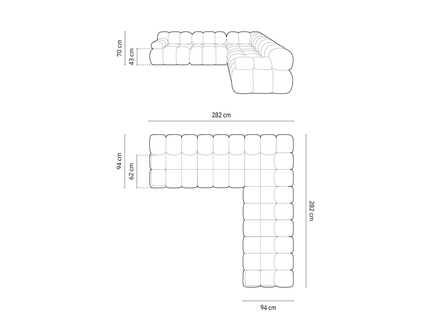 Bellis Modulares 5-Sitzer Ecksofa mit Samt-Stoff (Blu06) in Hellblau 282 cm – Bild 7