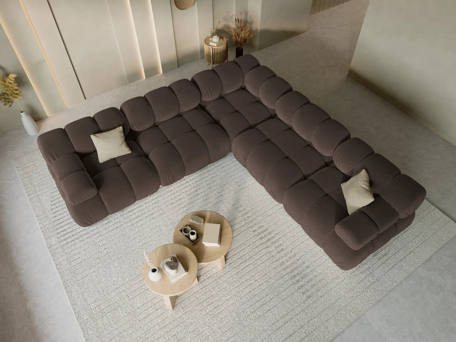 Bellis Modulares 5-Sitzer Ecksofa mit Samt-Stoff (Blu48) in Dunkelbraun 282 cm – Bild 1