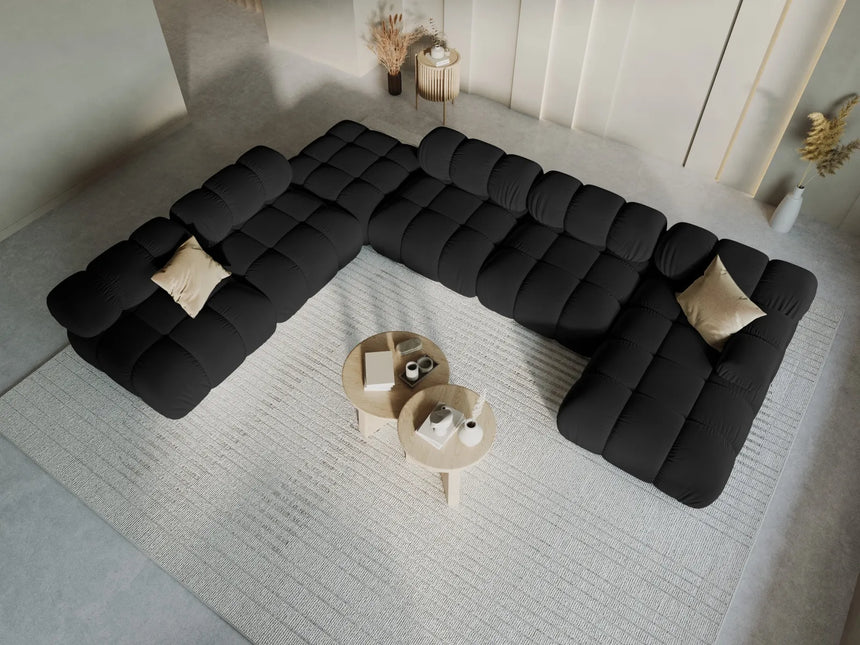 Bellis Modulares Sofa 6 Module Chaise Longue Links mit Samt-Stoff (Blu19) in Schwarz, 376x282 cm – Bild 9