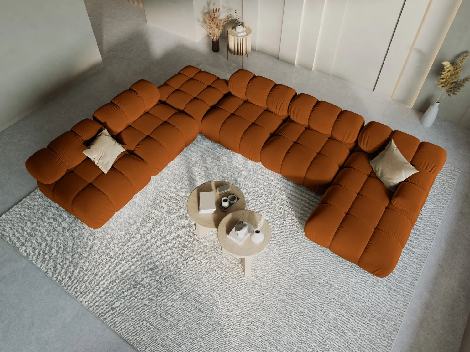 Bellis Modulares Sofa 6 Module Chaise Longue Links mit Samt-Stoff (Blu4215) in Terrakotta, 376x282 cm – Bild 9