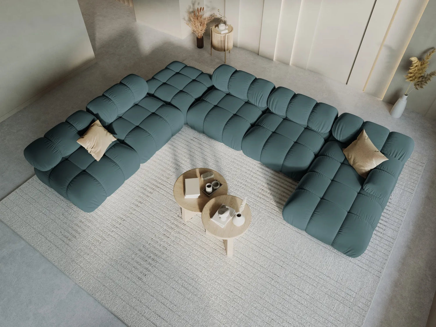 Bellis Modulares Sofa 6 Module Chaise Longue Links mit Samt-Stoff (Blu85) in Türkis, 376x282 cm – Bild 2