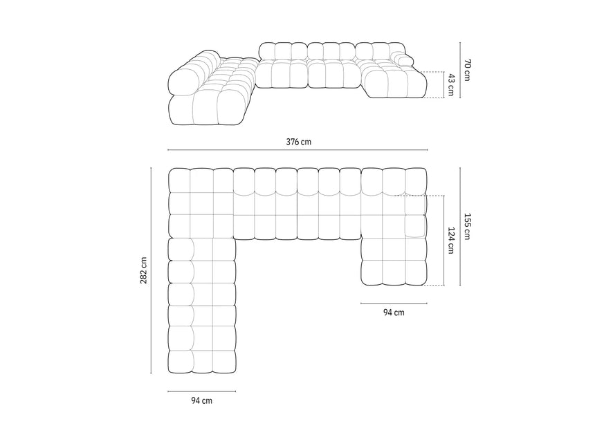 Bellis Modulares Sofa 6 Module Chaise Longue Links mit Samtbezug oder 3D-Stoff, 376x282 cm – Bild 2