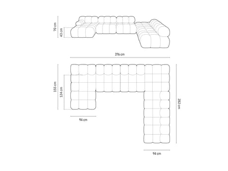 Bellis Modulares Sofa 6 Module Chaise Longue Rechts mit 3D-Stoff (Son40) in Braun, 376x282 cm – Bild 7