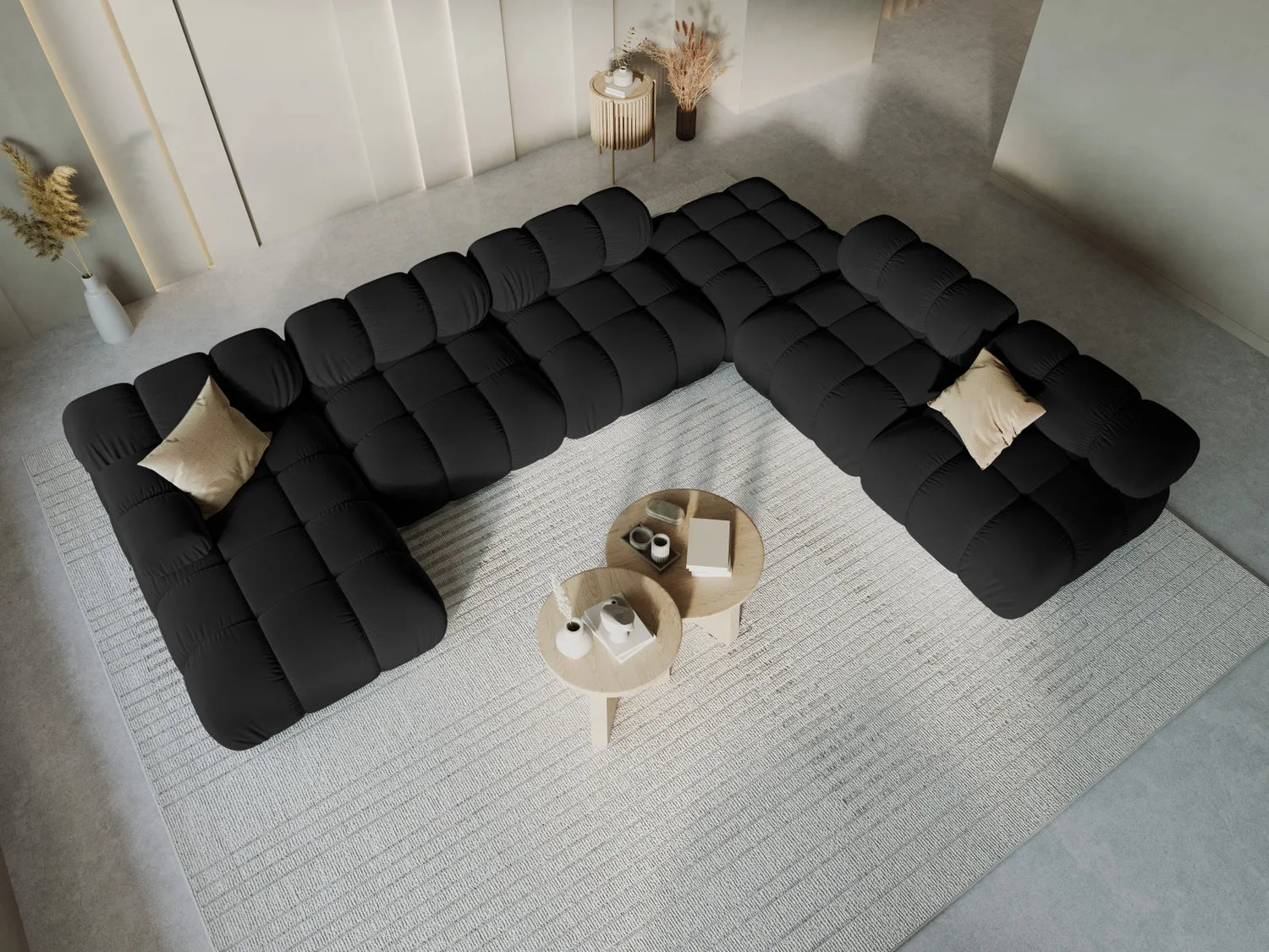 Bellis Modulares Sofa 6 Module Chaise Longue Rechts mit Samt-Stoff (Blu19) in Schwarz, 376x282 cm – Bild 9