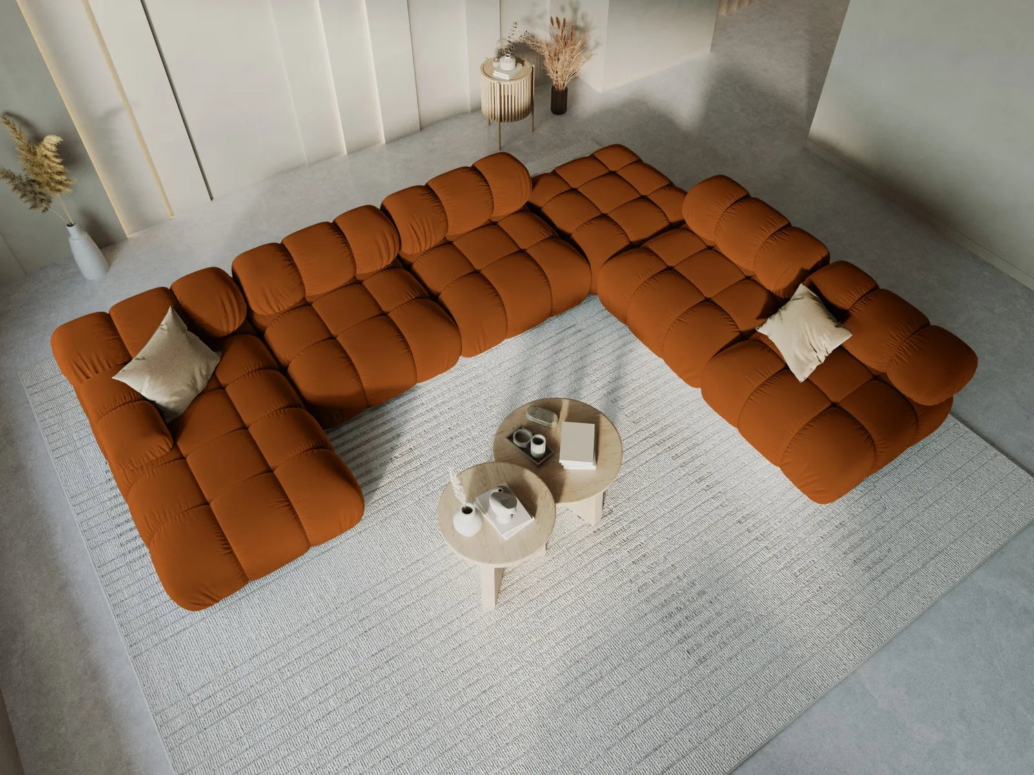 Bellis Modulares Sofa 6 Module Chaise Longue Rechts mit Samt-Stoff (Blu4215) in Terrakotta, 376x282 cm – Bild 9
