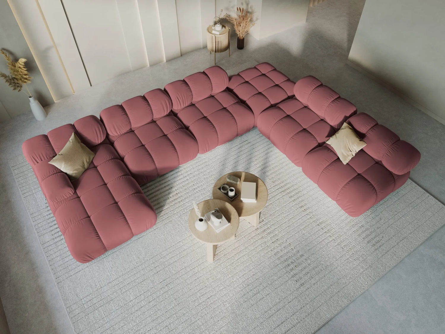 Bellis Modulares Sofa 6 Module Chaise Longue Rechts mit Samt-Stoff (Blu52) in Rosa, 376x282 cm – Bild 9