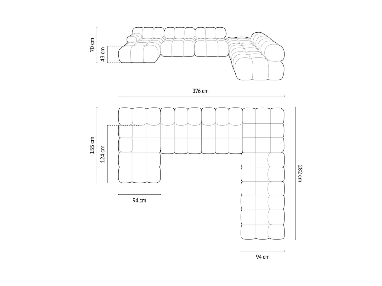 Bellis Modulares Sofa 6 Module Chaise Longue Rechts mit Samt-Stoff (Blu85) in Türkis, 376x282 cm – Bild 8