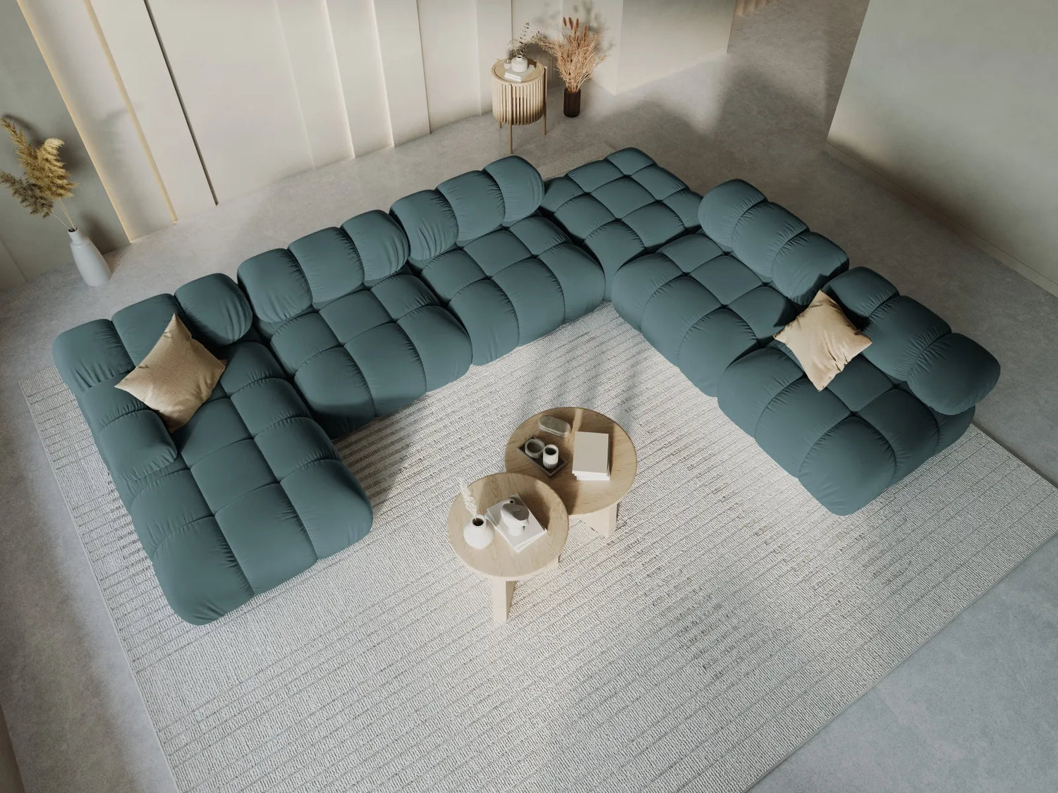 Bellis Modulares Sofa 6 Module Chaise Longue Rechts mit Samt-Stoff (Blu85) in Türkis, 376x282 cm – Bild 9