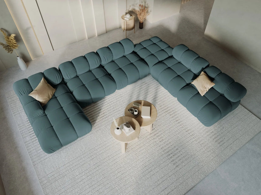 Bellis Modulares Sofa 6 Module Chaise Longue Rechts mit Samt-Stoff (Blu85) in Türkis, 376x282 cm – Bild 9