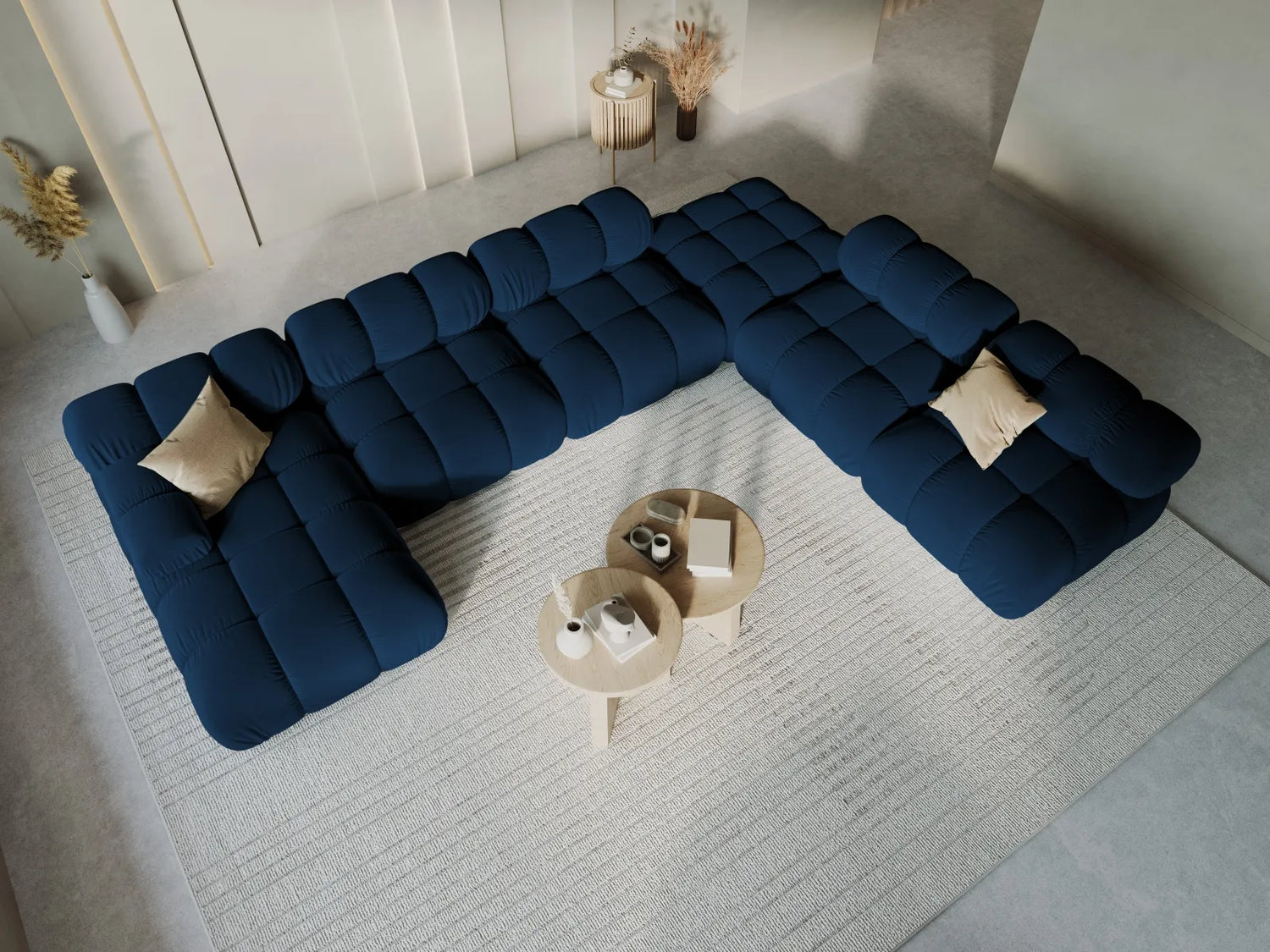 Bellis Modulares Sofa 6 Module Chaise Longue Rechts mit Samt-Stoff (Blu86) in Königsblau, 376x282 cm – Bild 9