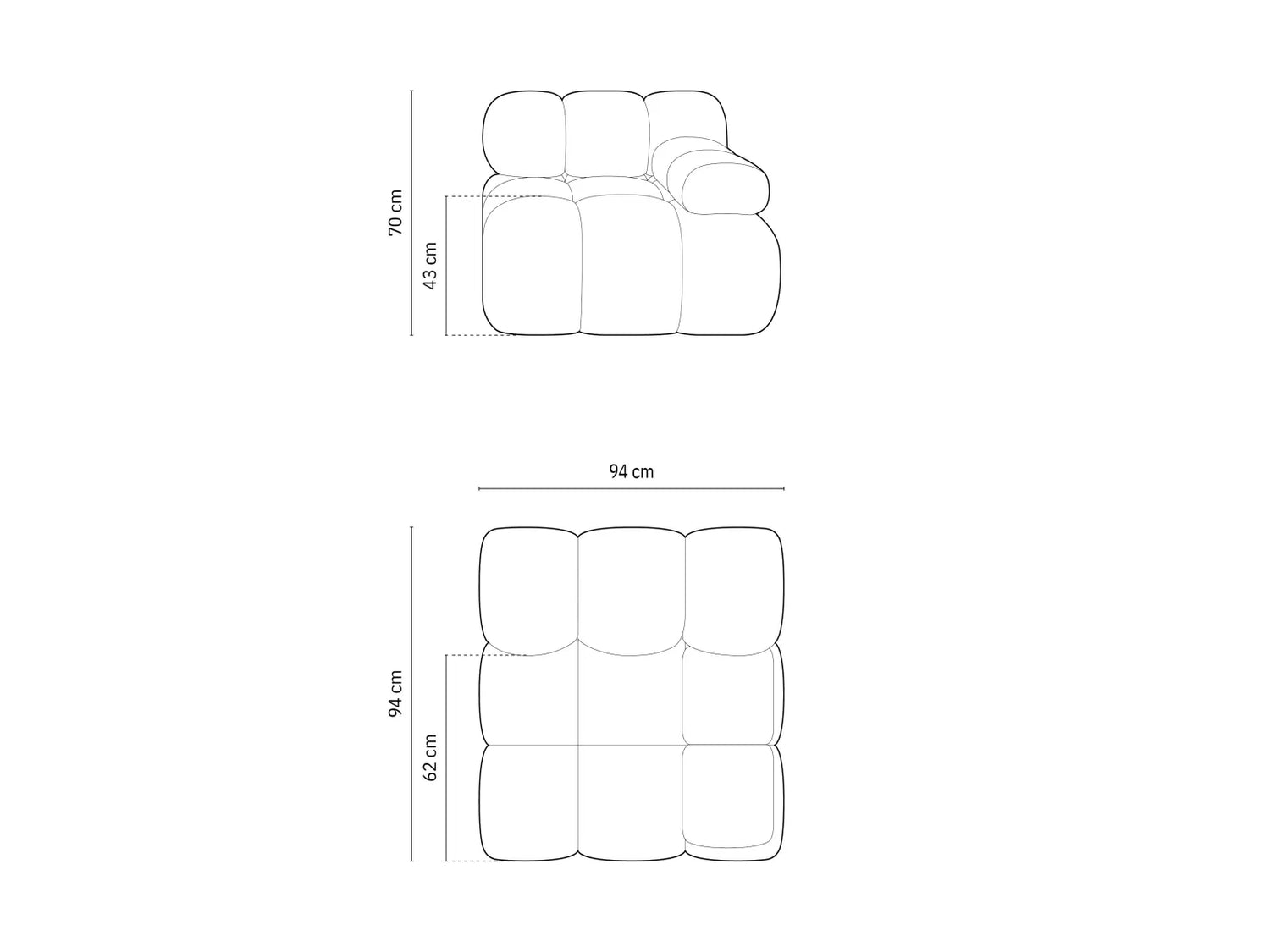 Bellis Modulares Sofa Eckmodul Rechts mit Samt-Stoff (Blu85) in Türkis, 94 cm – Bild 2