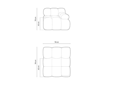 Bellis Modulares Sofa Eckmodul Rechts mit Samt-Stoff (Blu85) in Türkis, 94 cm – Bild 2