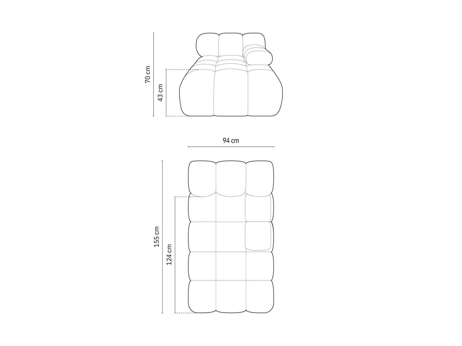 Bellis Modulares Sofa Einzelmodul Chaise Longue Rechts mit Samt-Stoff (Blu86) in Königsblau, 155x94 cm – Bild 7