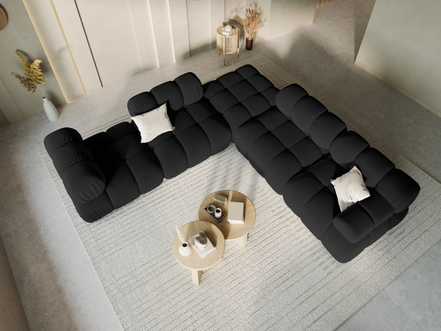 Bellis Modulares Sofa Einzelmodul Pouf mit Samt-Stoff (Blu19) in Schwarz, 94 cm – Bild 7