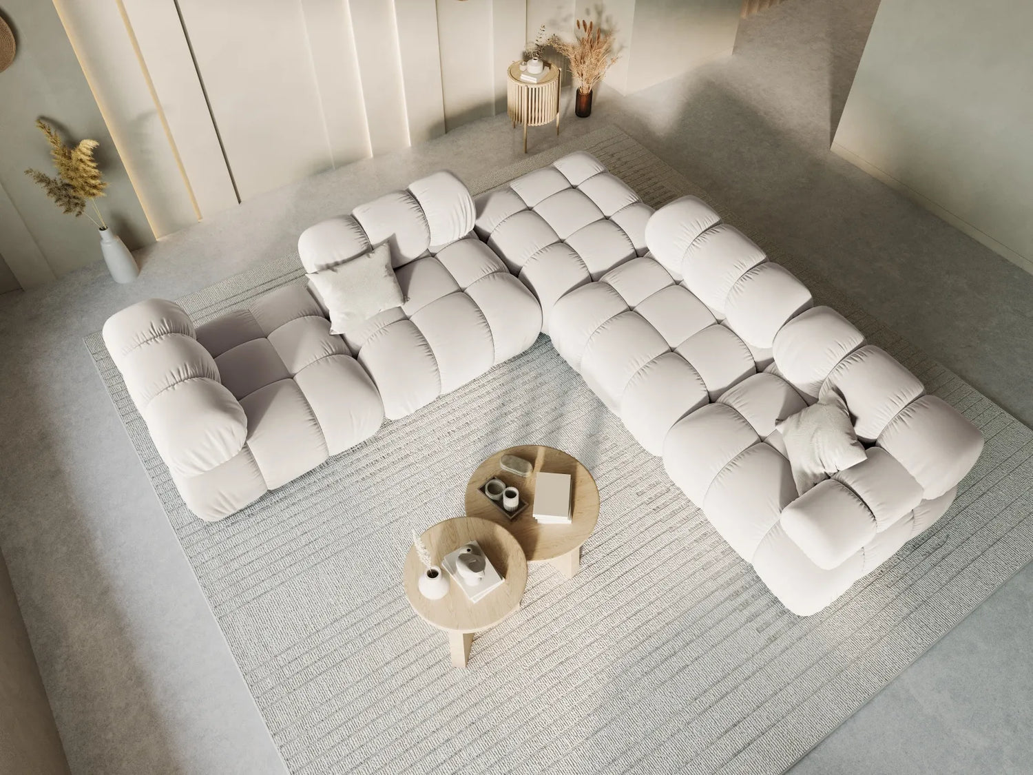 Bellis Modulares Sofa Einzelmodul Pouf mit Samt-Stoff (Blu30) in Dunkelbeige, 94 cm – Bild 7