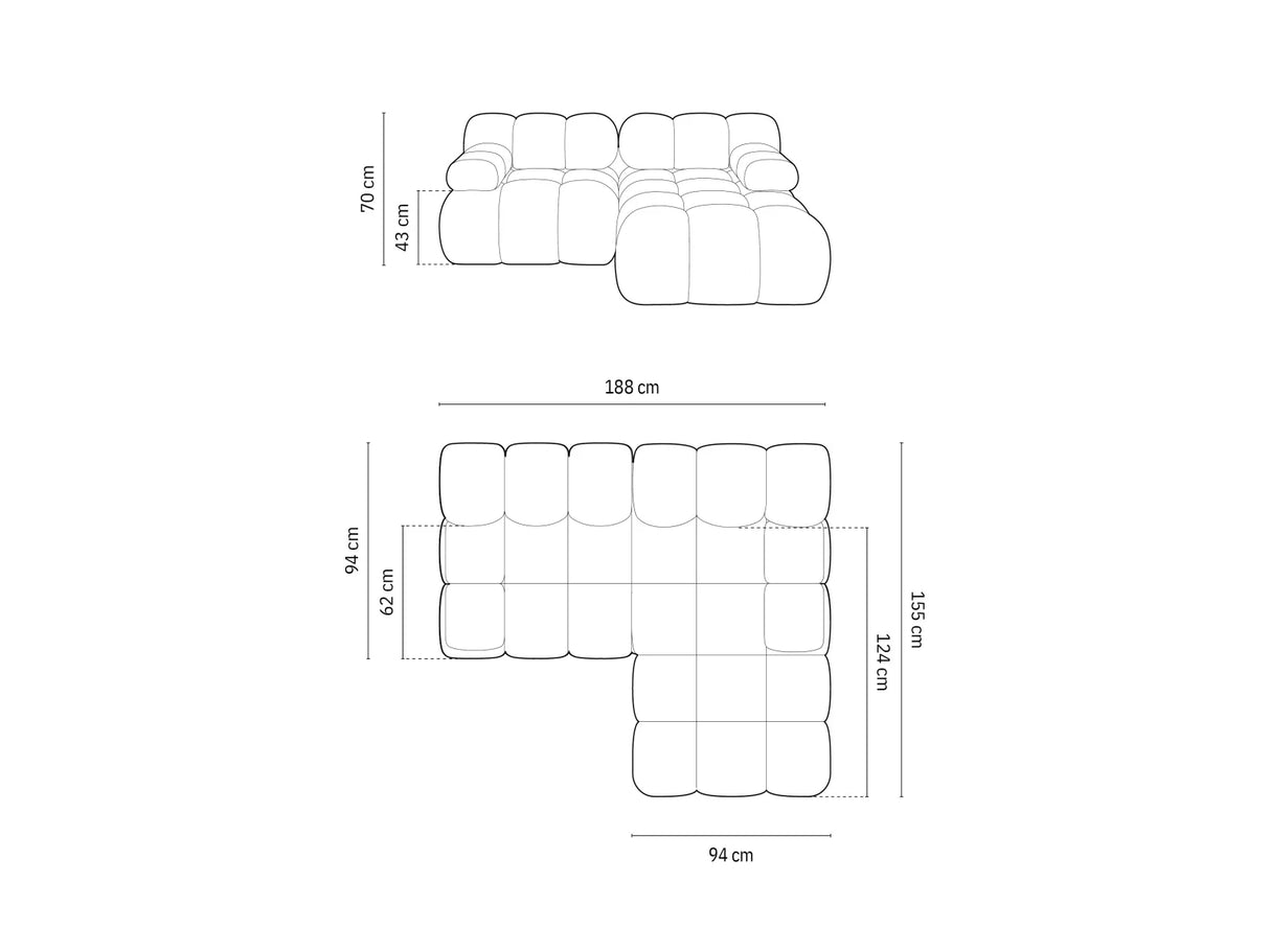 Bellis Modulares Sofa mit 2 Modulen mit Samtbezug oder 3d-Stoff, 188x155cm – Bild 7
