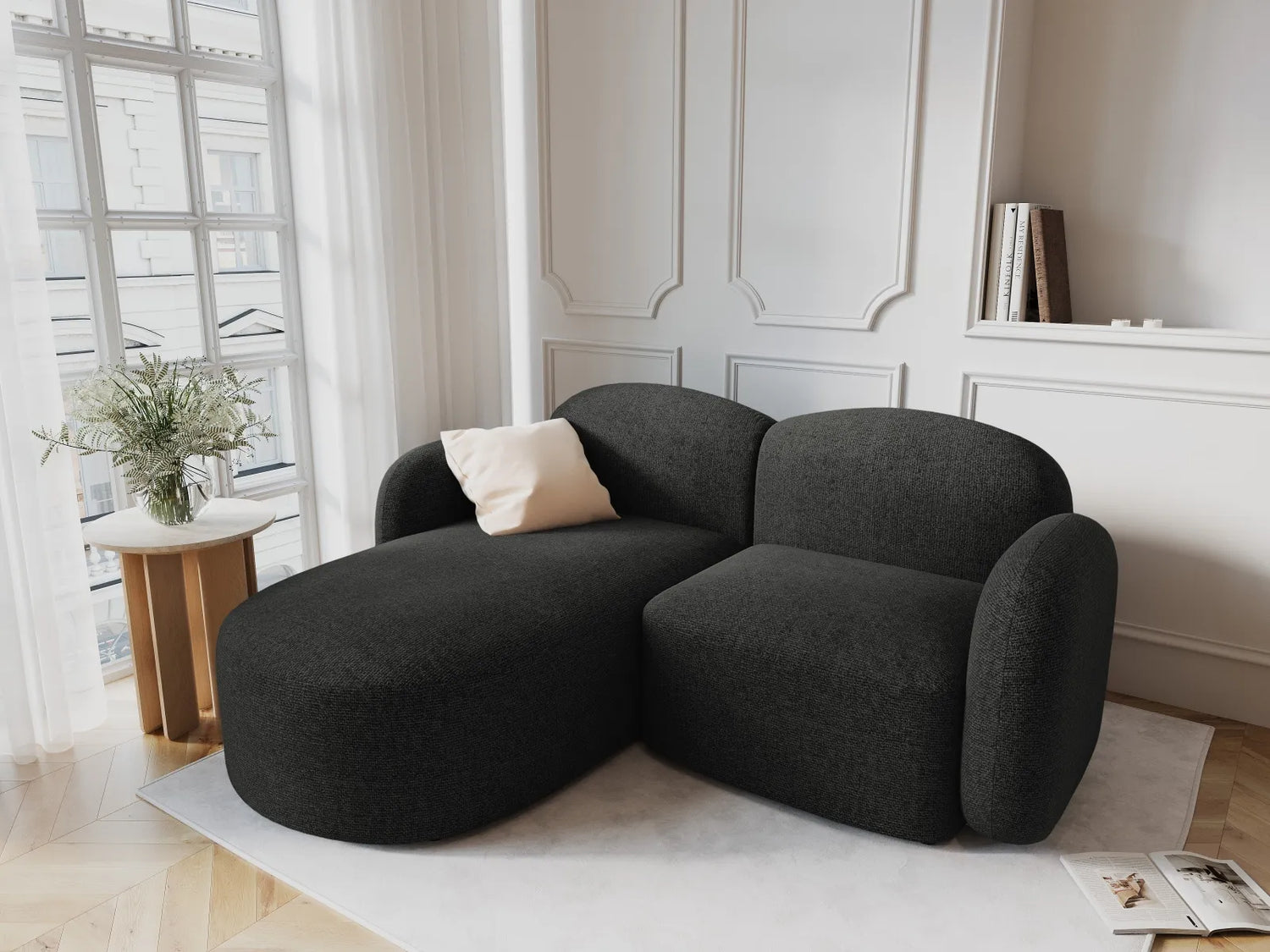 Blair 3-Sitzer Ecksofa Links, mit Bezug aus Chenille (Leg19) in Black Melange, 194x167 cm – Bild 2