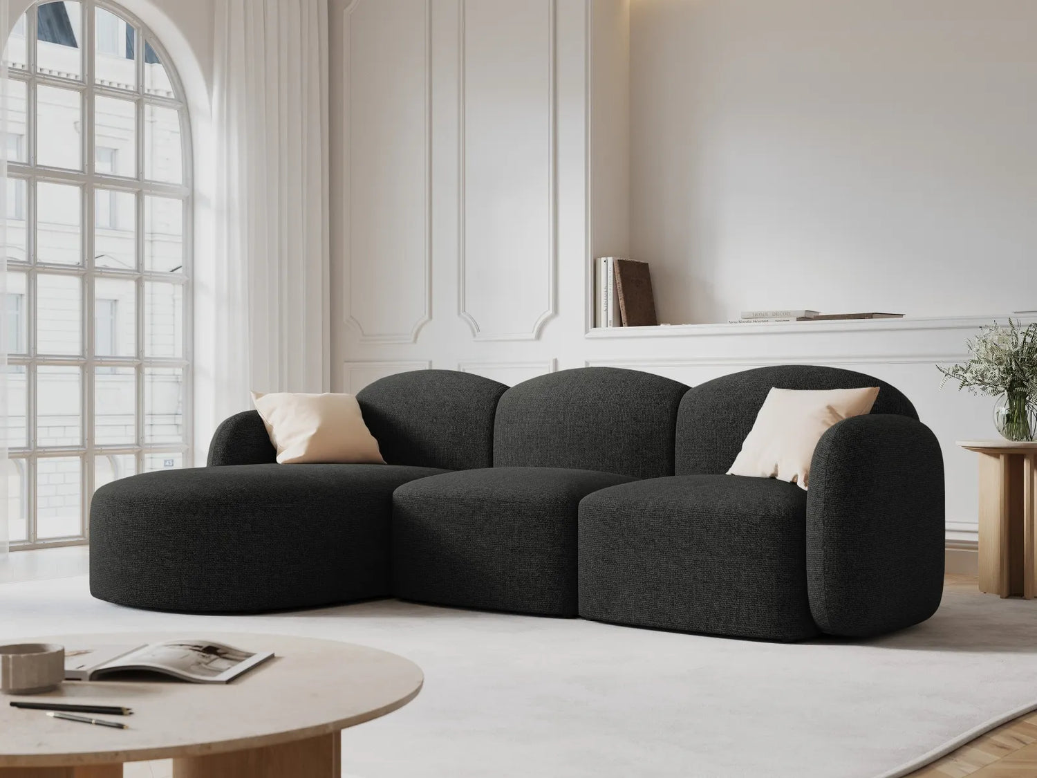 Blair 4-Sitzer Ecksofa Links, mit Bezug aus Chenille (Leg19) in Black Melange, 274x167 cm – Bild 2