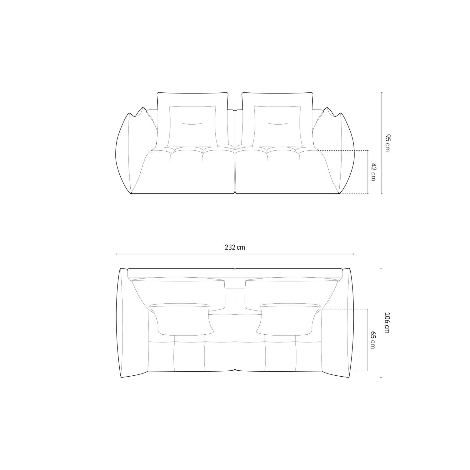 Bloom modulares 3-Sitzer Sofa mit Bezug aus Samt (Casino Stone) in Grau, 232x106 cm – Bild 2