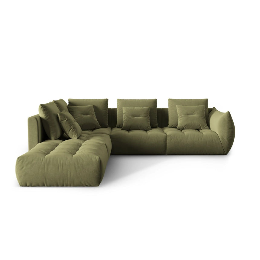 Bloom modulares 4-Sitzer Ecksofa Links, mit Bezug aus Samt (Casino Forest) in Hellgrün, 316x310 cm – Bild 1