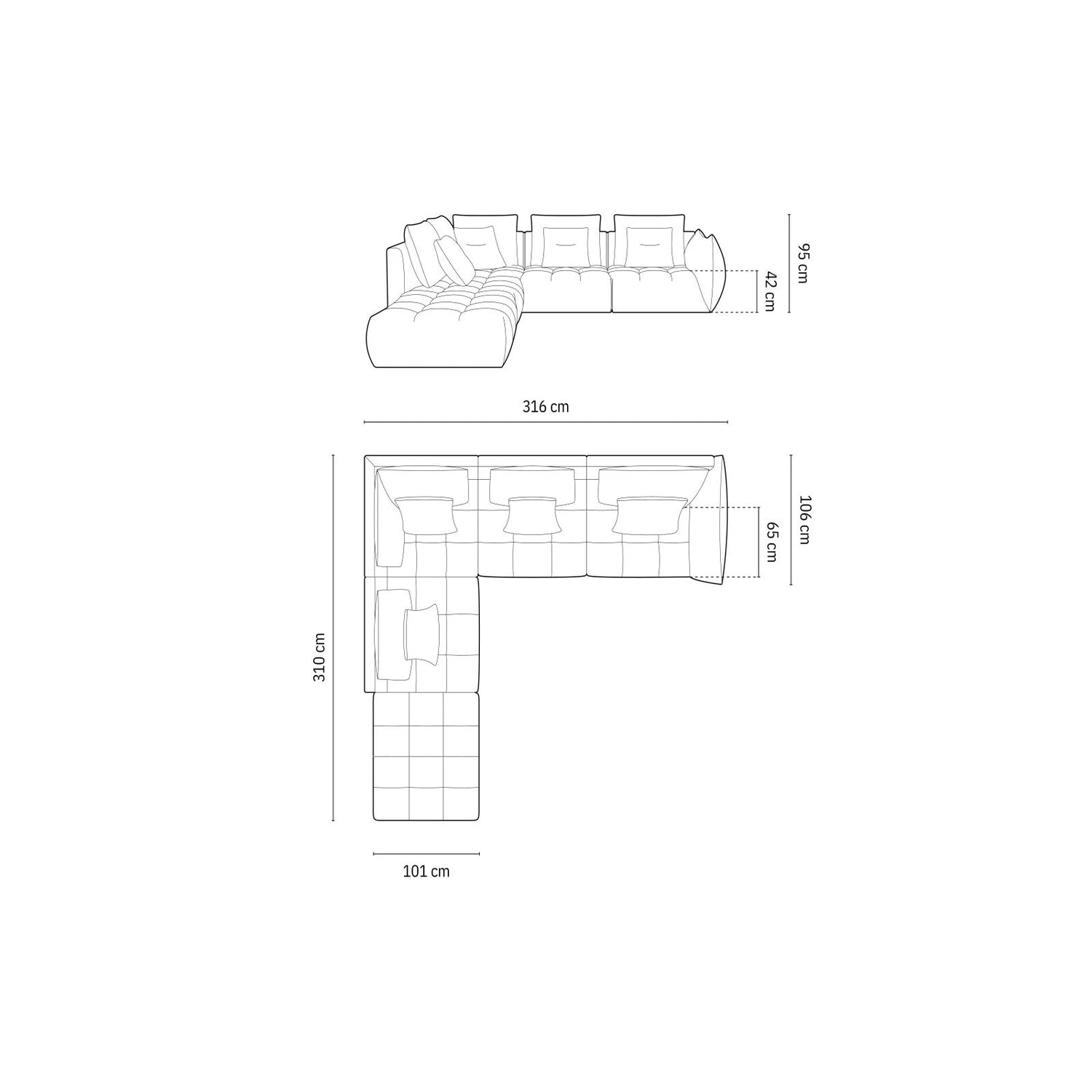 Bloom modulares 4-Sitzer Ecksofa Links, mit Bezug aus Samt (Casino Forest) in Hellgrün, 316x310 cm – Bild 2