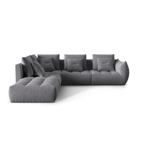 Bloom modulares 4-Sitzer Ecksofa Links, mit Bezug aus Samt (Casino Graphite) in Dunkelgrau, 316x310 cm – Bild 1