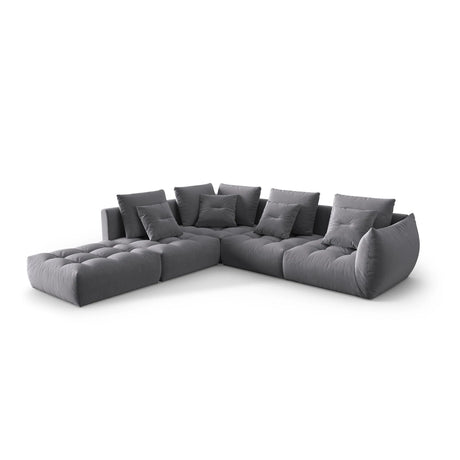 Bloom modulares 4-Sitzer Ecksofa Links, mit Bezug aus Samt (Casino Graphite) in Dunkelgrau, 316x310 cm – Bild 3