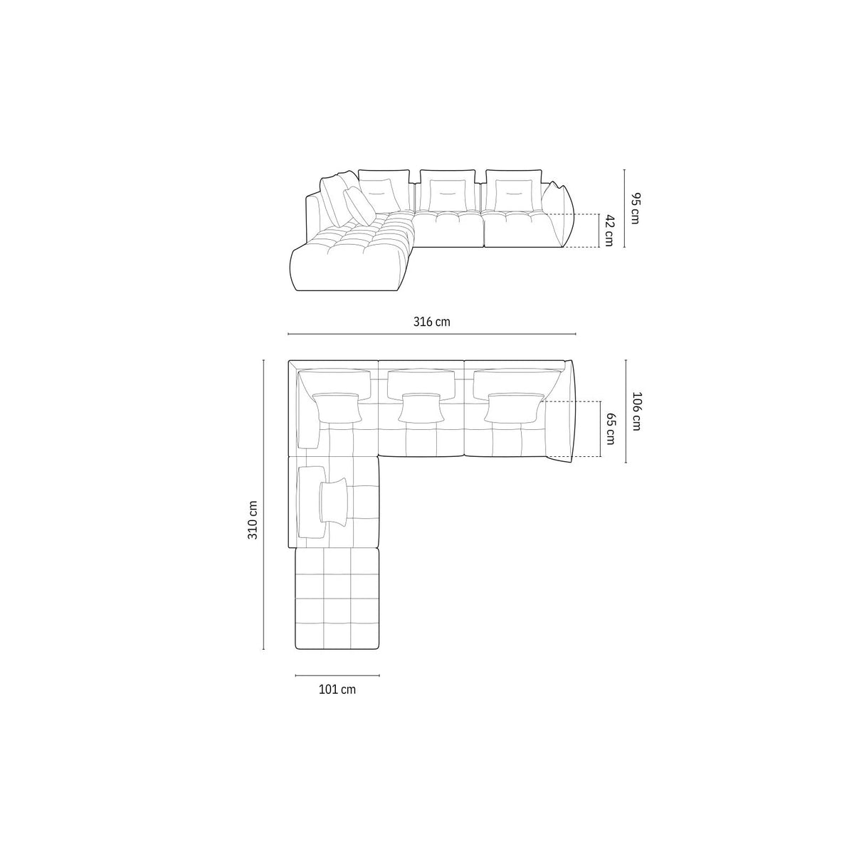 Bloom modulares 4-Sitzer Ecksofa Links, mit Bezug aus Samt (Casino Lion) in Sand, 316x310 cm – Bild 2