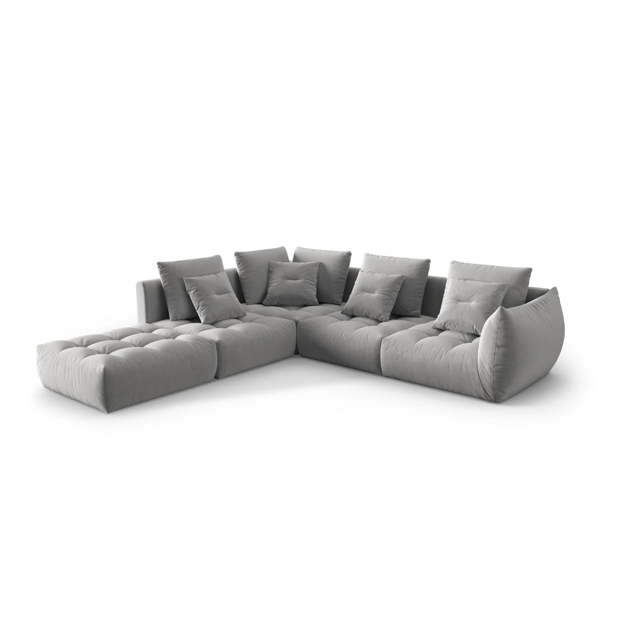 Bloom modulares 4-Sitzer Ecksofa Links, mit Bezug aus Samt (Casino Stone) in Grau, 316x310 cm – Bild 3