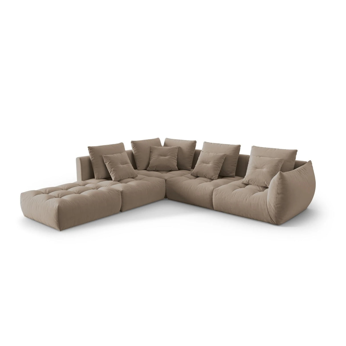 Bloom modulares 4-Sitzer Ecksofa Links, mit Bezug aus Samt (Casino Taupe) in Hellbraun, 316x310 cm – Bild 3