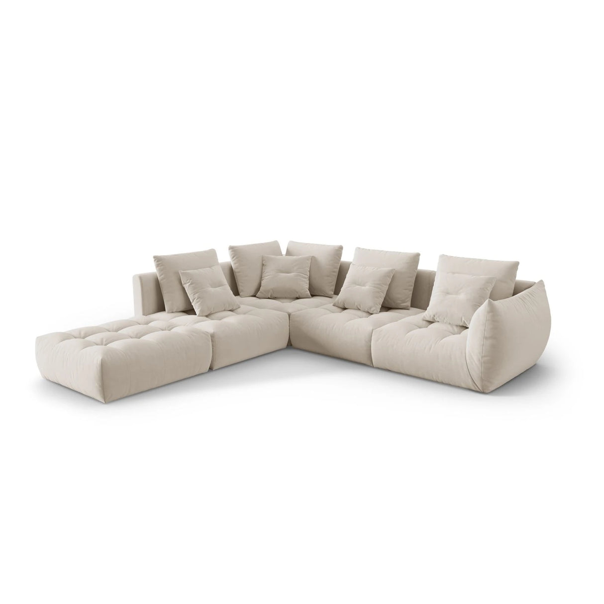 Bloom modulares 4-Sitzer Ecksofa Links, mit Bezug aus Samt oder Strukturstoff, 316x310 cm – Bild 3