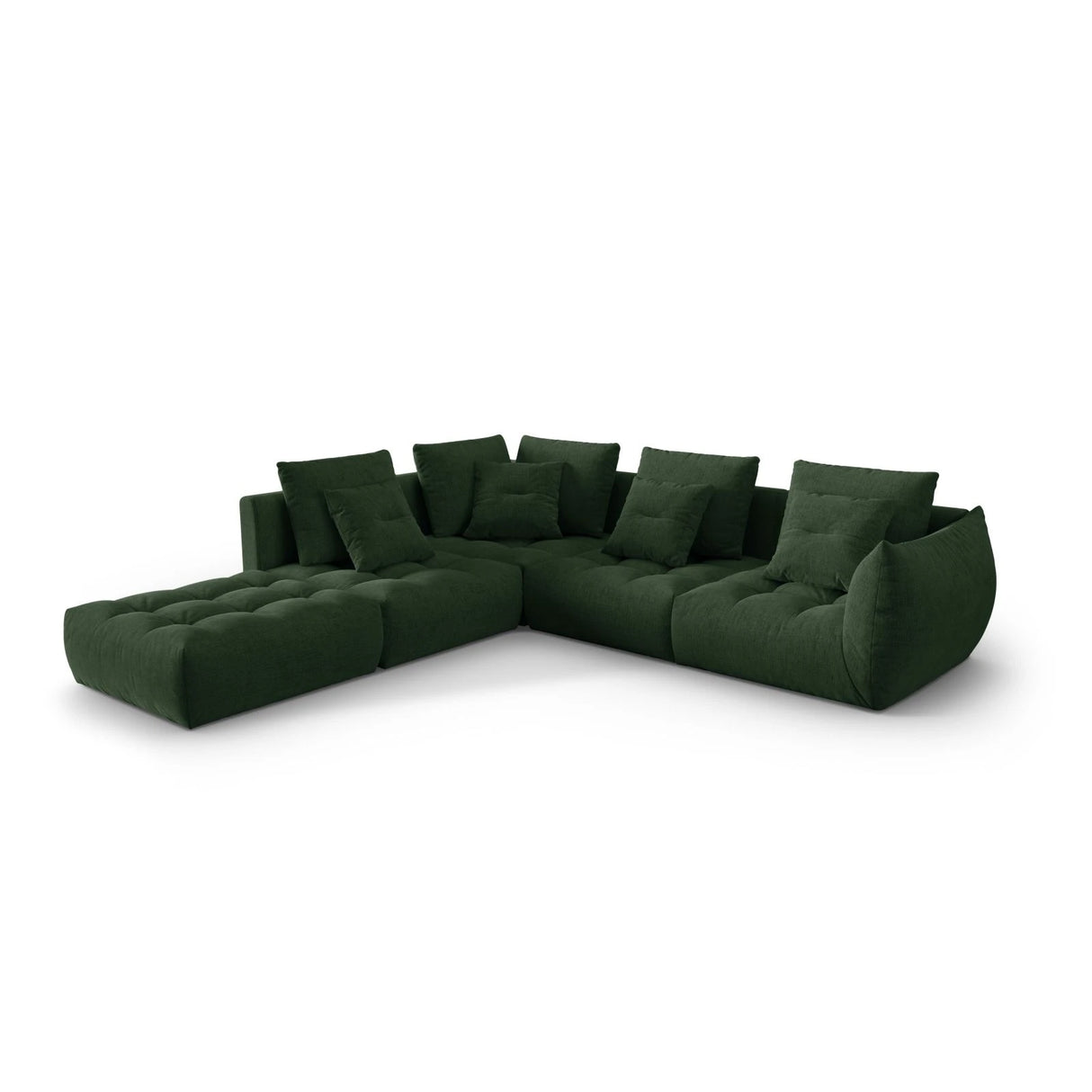 Bloom modulares 4-Sitzer Ecksofa Links, mit Bezug aus Strukturierter Stoff (City 36) in Moosgrün, 316x310 cm – Bild 3