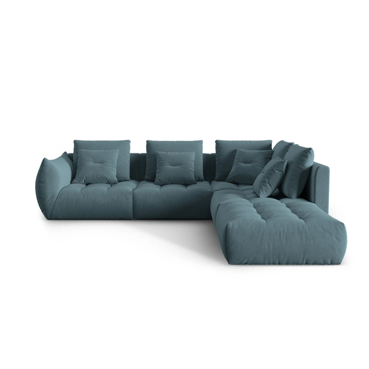 Bloom modulares 4-Sitzer Ecksofa Rechts, mit Bezug aus Samt (Casino Dark Blue) in Pastel Blue, 316x310 cm – Bild 1