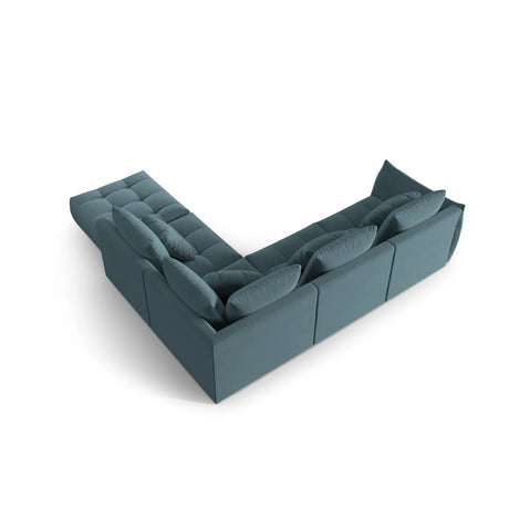 Bloom modulares 4-Sitzer Ecksofa Rechts, mit Bezug aus Samt (Casino Dark Blue) in Pastel Blue, 316x310 cm – Bild 4