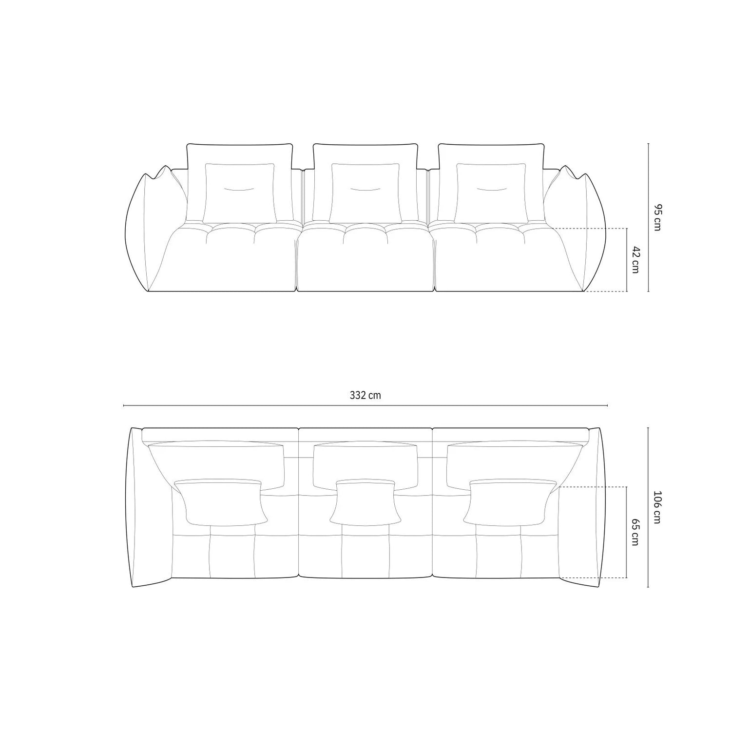 Bloom modulares 4-Sitzer Sofa mit Bezug aus Samt (Casino Graphite) in Dunkelgrau, 332x106 cm – Bild 2