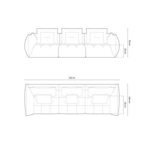 Bloom modulares 4-Sitzer Sofa mit Bezug aus Samt (Casino Graphite) in Dunkelgrau, 332x106 cm – Bild 2