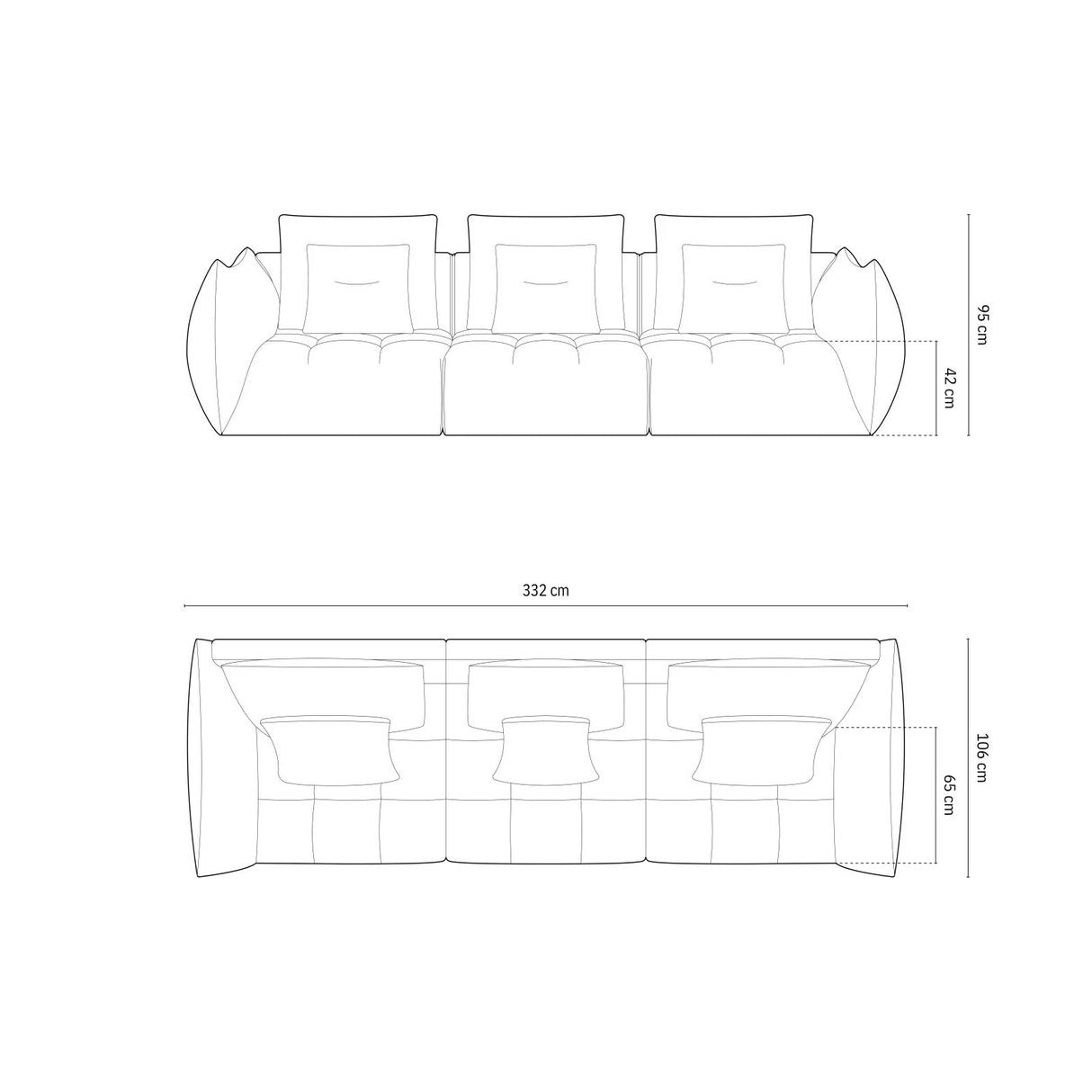 Bloom modulares 4-Sitzer Sofa mit Bezug aus Samt (Casino Lion) in Sand, 332x106 cm – Bild 2