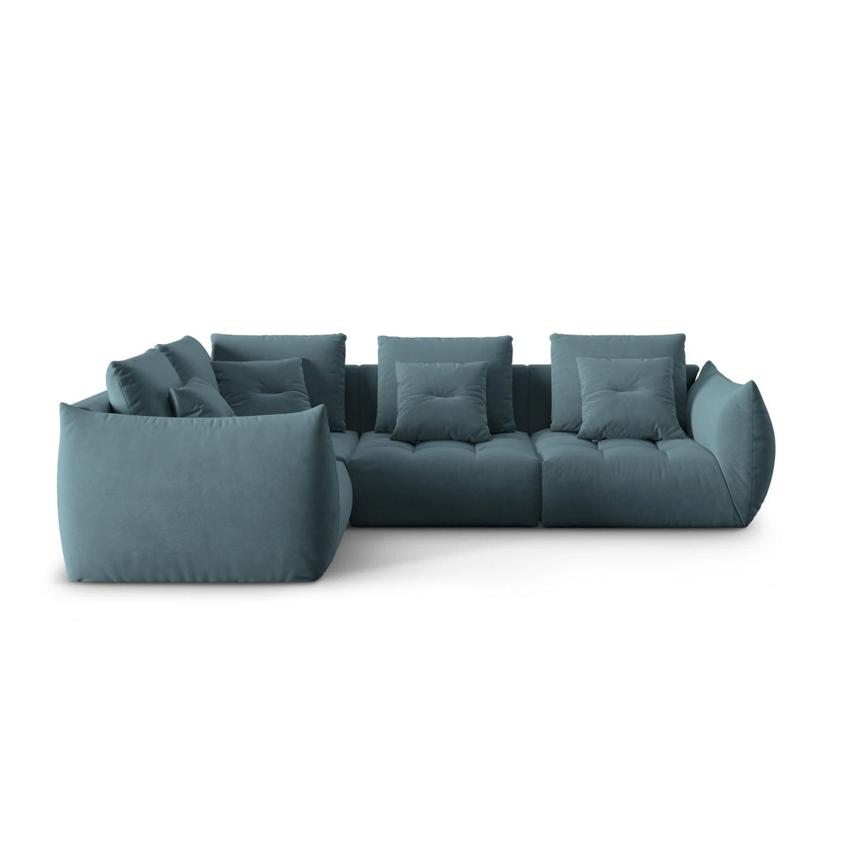Bloom modulares 4-Sitzer Sofa mit Eckmodul Links, mit Bezug aus Samt (Casino Dark Blue) in Pastel Blue, 316x216 cm – Bild 1