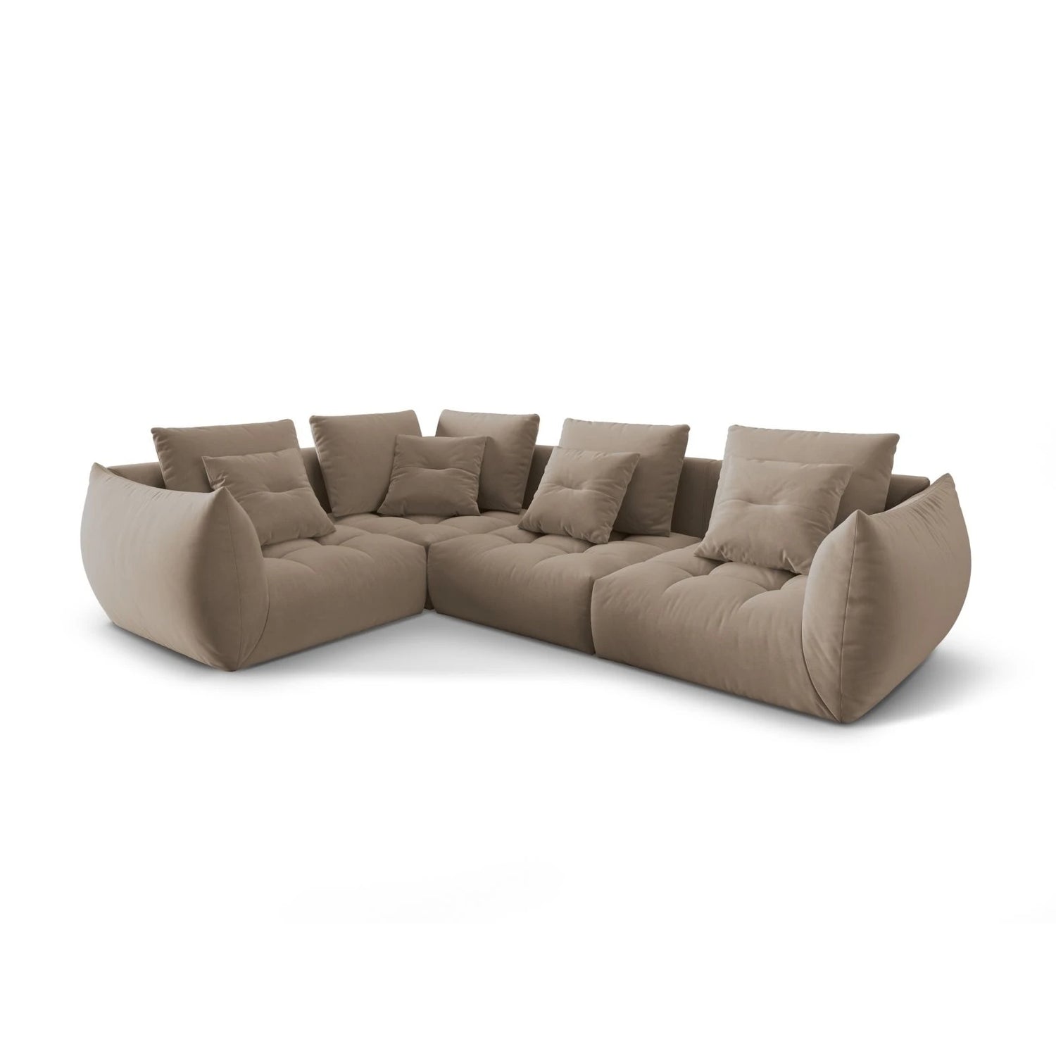 Bloom modulares 4-Sitzer Sofa mit Eckmodul Links, mit Bezug aus Samt (Casino Taupe) in Hellbraun, 316x216 cm – Bild 3
