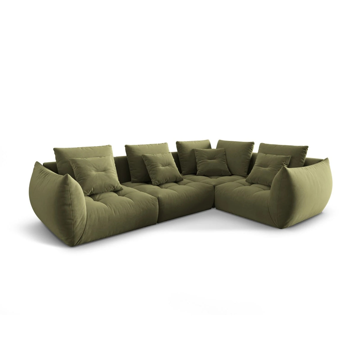 Bloom modulares 4-Sitzer Sofa mit Eckmodul Rechts, mit Bezug aus Samt (Casino Forest) in Hellgrün, 316x216 cm – Bild 3
