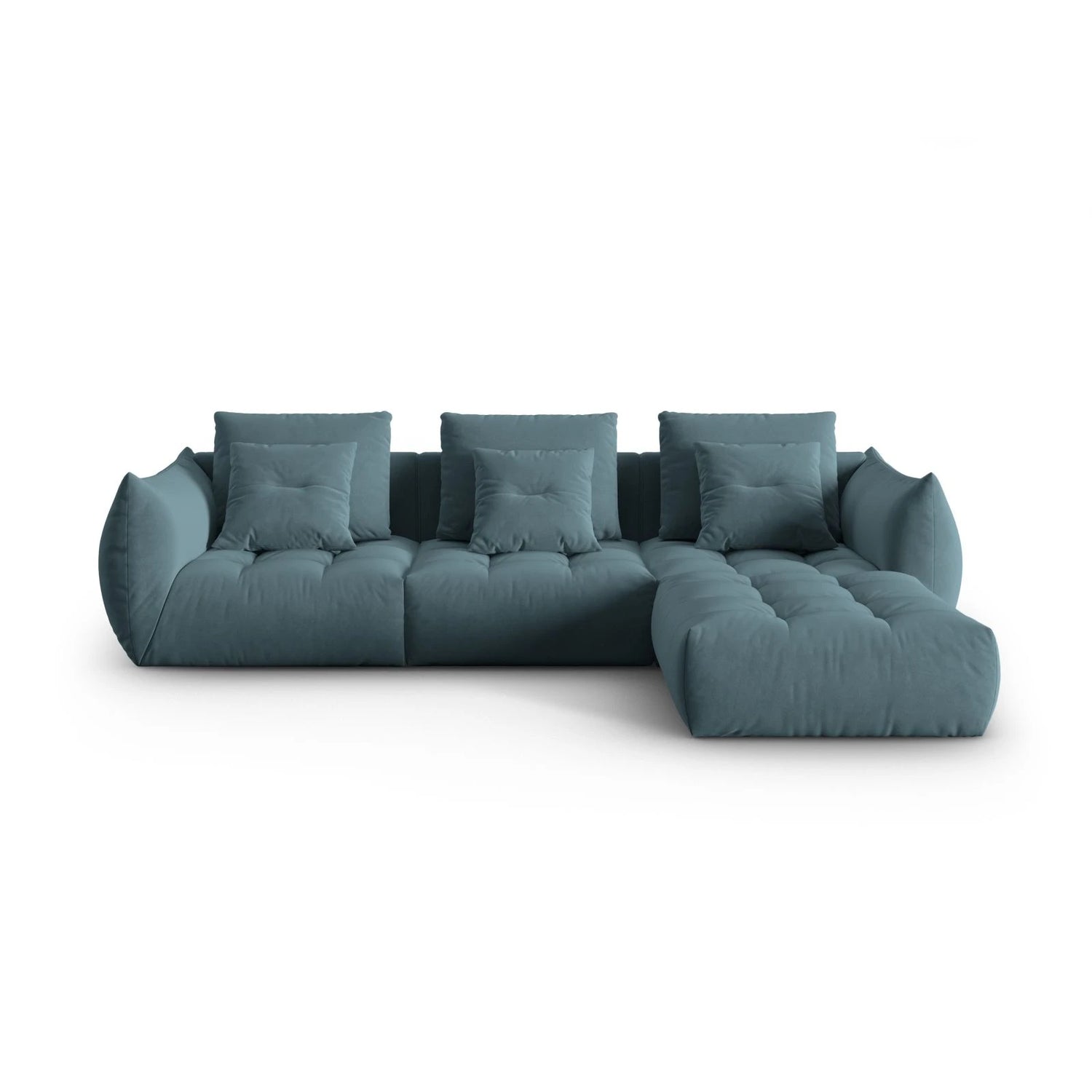 Bloom modulares 4-Sitzer Sofa mit Poufmodul, mit Bezug aus Samt (Casino Dark Blue) in Pastel Blue, 332x216 cm – Bild 1