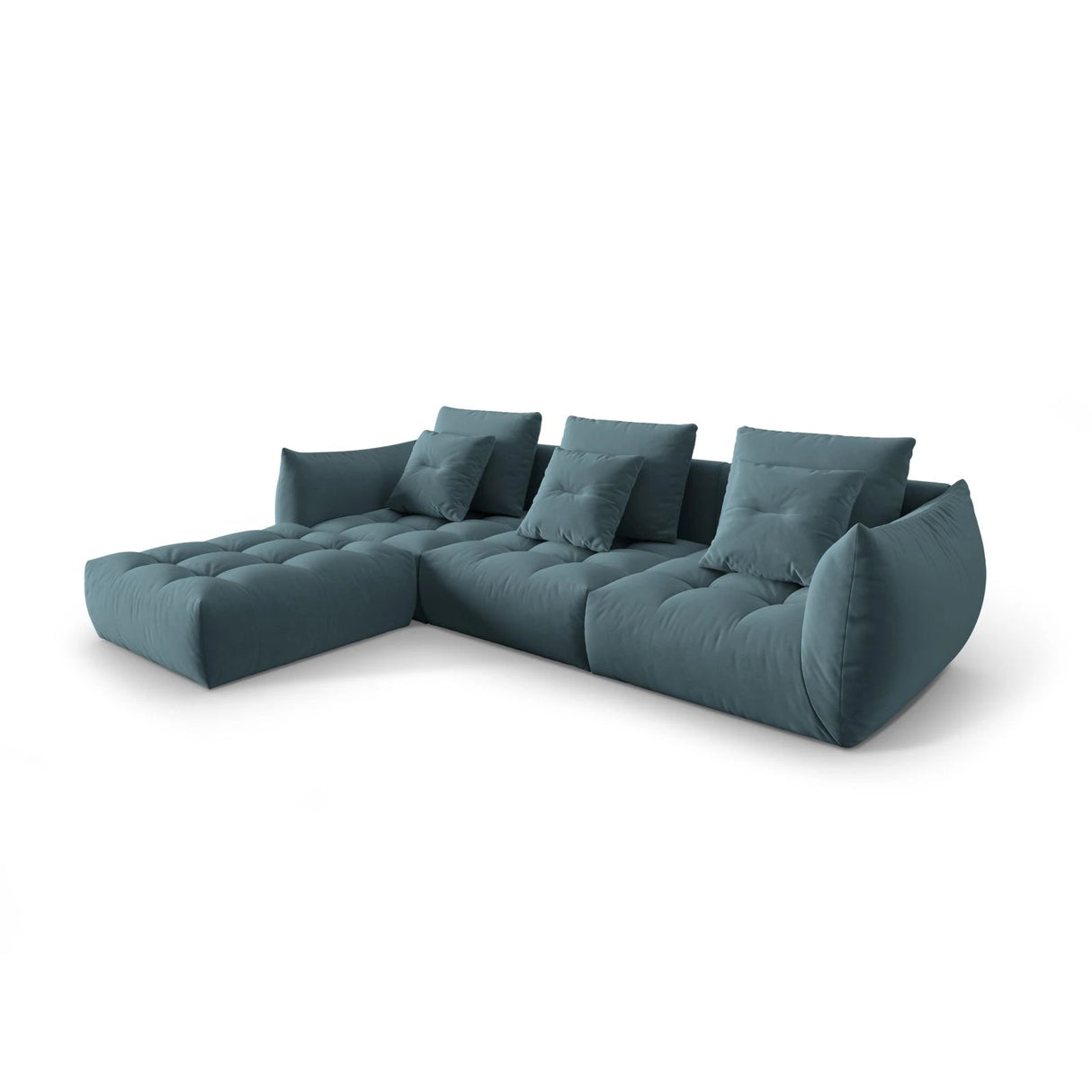 Bloom modulares 4-Sitzer Sofa mit Poufmodul, mit Bezug aus Samt (Casino Dark Blue) in Pastel Blue, 332x216 cm – Bild 3
