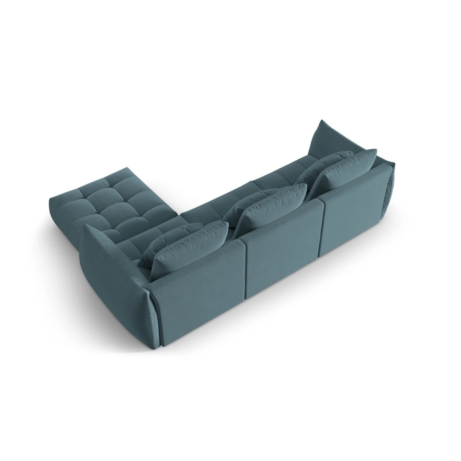 Bloom modulares 4-Sitzer Sofa mit Poufmodul, mit Bezug aus Samt (Casino Dark Blue) in Pastel Blue, 332x216 cm – Bild 4