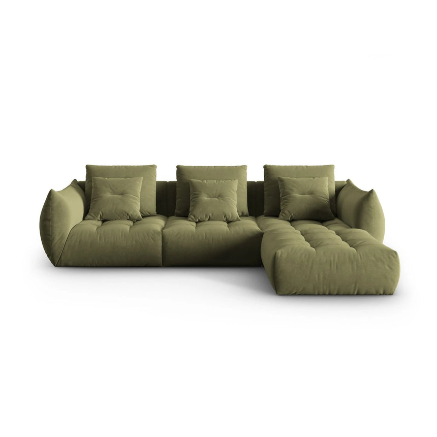 Bloom modulares 4-Sitzer Sofa mit Poufmodul, mit Bezug aus Samt (Casino Forest) in Hellgrün, 332x216 cm – Bild 1