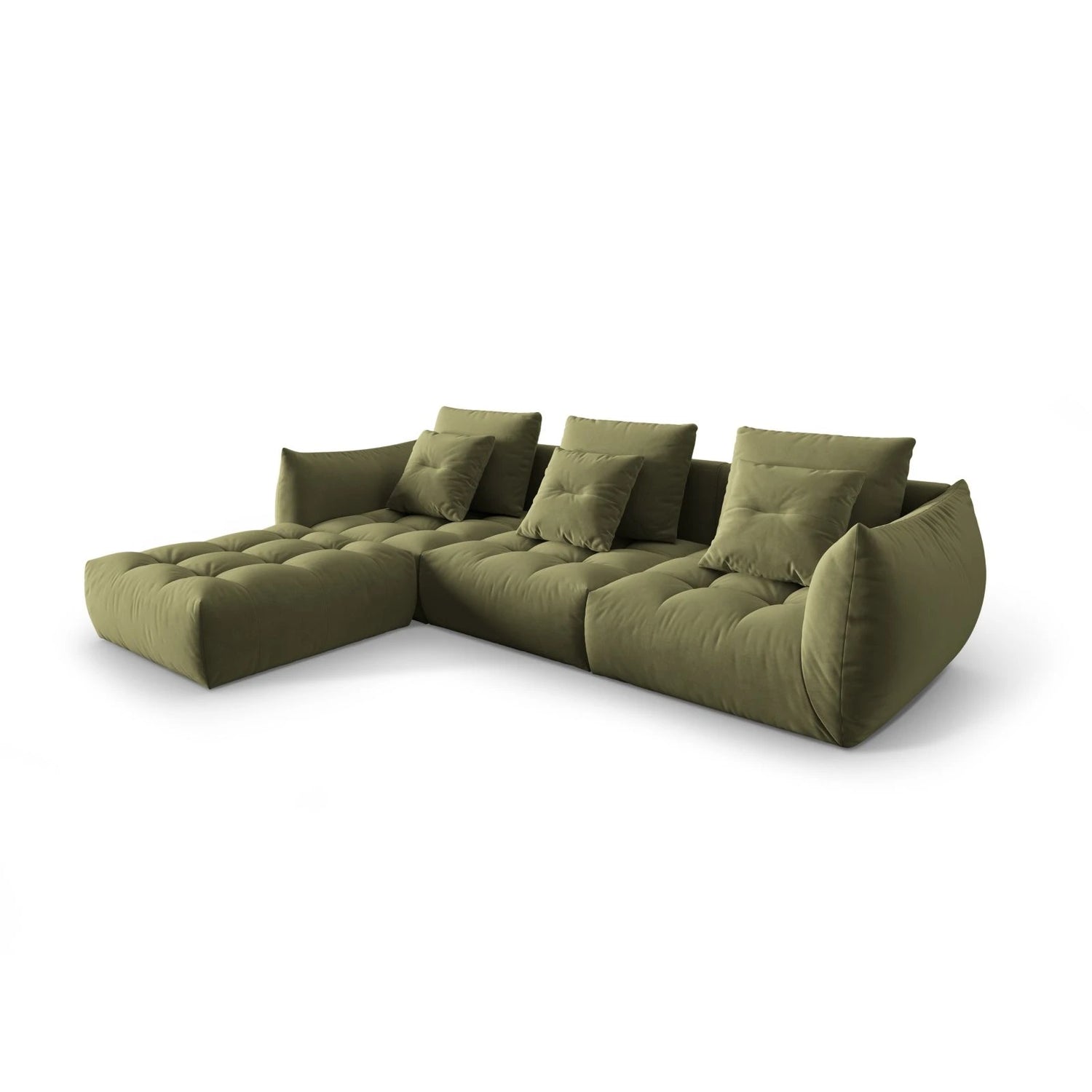 Bloom modulares 4-Sitzer Sofa mit Poufmodul, mit Bezug aus Samt (Casino Forest) in Hellgrün, 332x216 cm – Bild 3