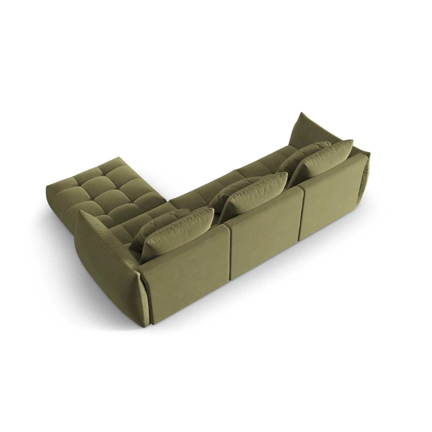 Bloom modulares 4-Sitzer Sofa mit Poufmodul, mit Bezug aus Samt (Casino Forest) in Hellgrün, 332x216 cm – Bild 4