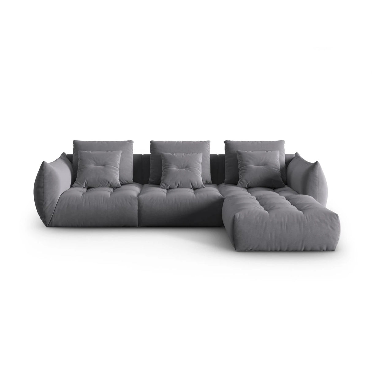 Bloom modulares 4-Sitzer Sofa mit Poufmodul, mit Bezug aus Samt (Casino Graphite) in Dunkelgrau, 332x216 cm – Bild 1