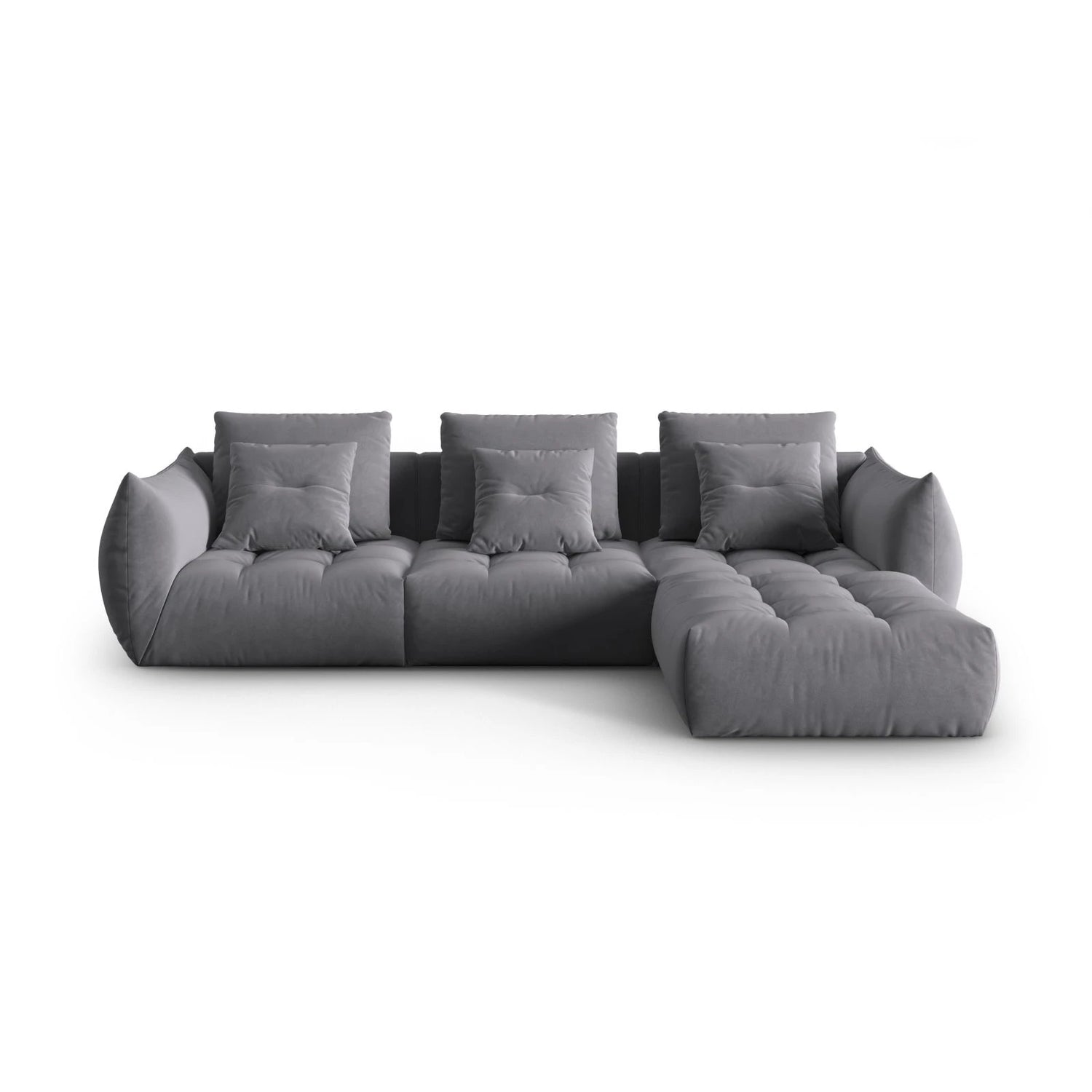 Bloom modulares 4-Sitzer Sofa mit Poufmodul, mit Bezug aus Samt (Casino Graphite) in Dunkelgrau, 332x216 cm – Bild 1