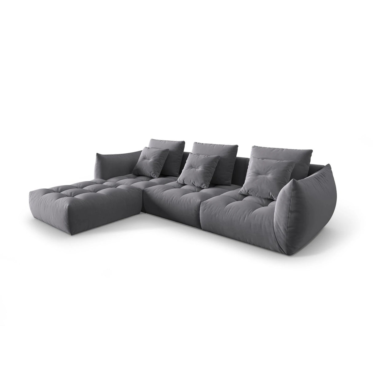 Bloom modulares 4-Sitzer Sofa mit Poufmodul, mit Bezug aus Samt (Casino Graphite) in Dunkelgrau, 332x216 cm – Bild 3