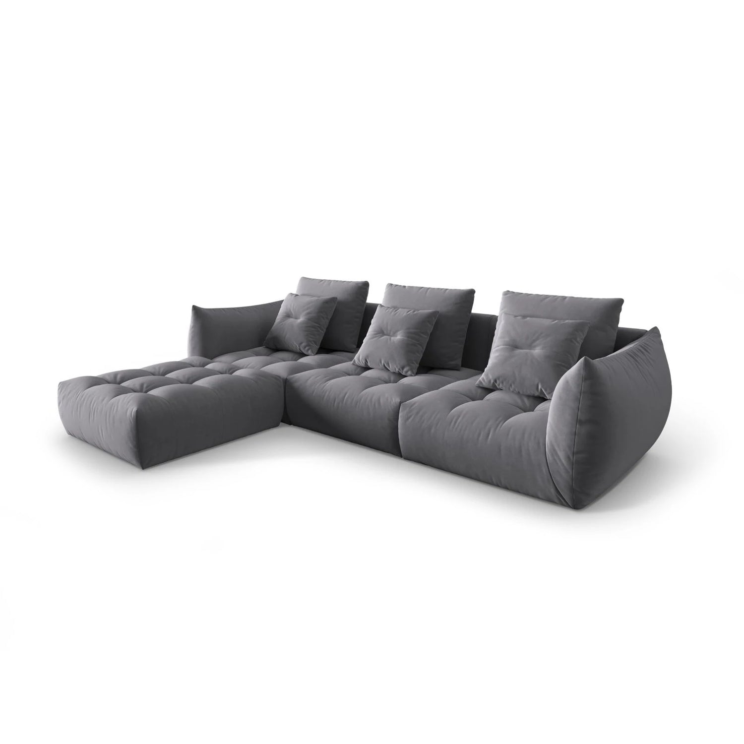 Bloom modulares 4-Sitzer Sofa mit Poufmodul, mit Bezug aus Samt (Casino Graphite) in Dunkelgrau, 332x216 cm – Bild 3